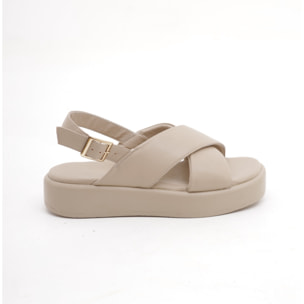 SANDALO FLATFORM INCROCIO CHOCOLA' BEIGE