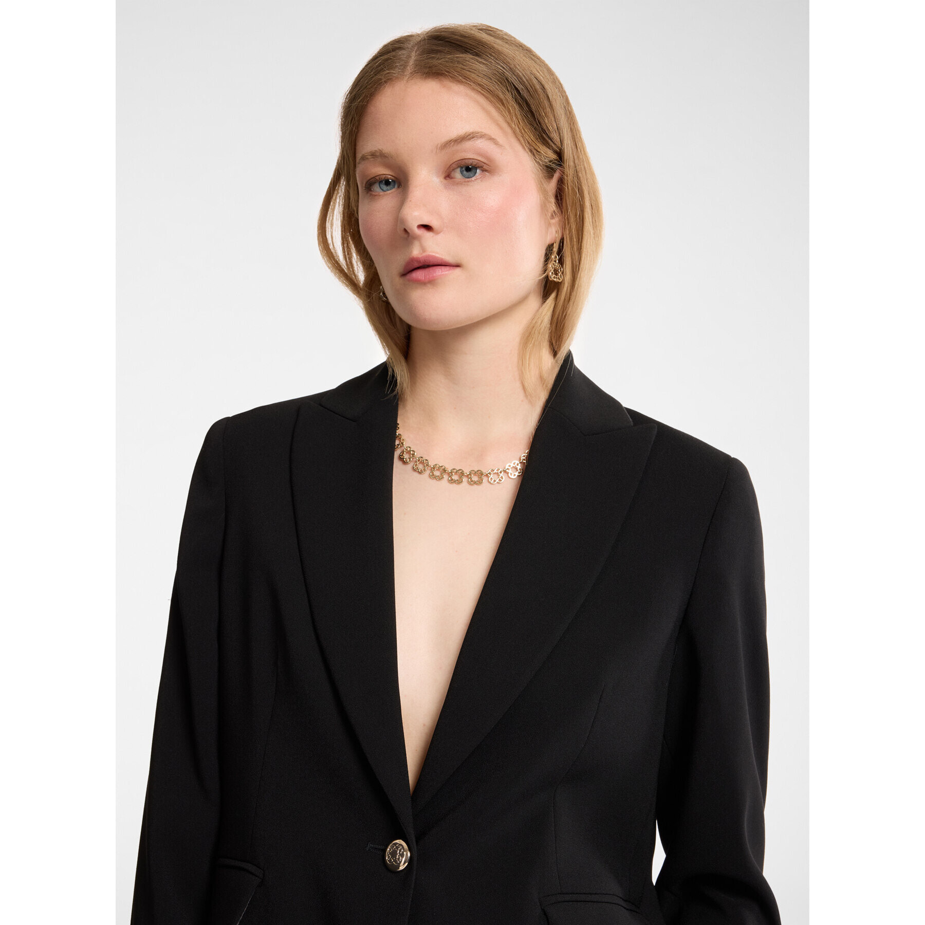 Elena Mirò - Blazer de botonadura sencilla en tejido crepé - Negro