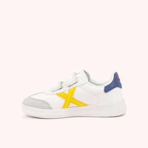 Zapatillas Infantiles Blancas con Velcro y Detalles en Amarillo y Azul MUNICH MINI BARRU VCO 16