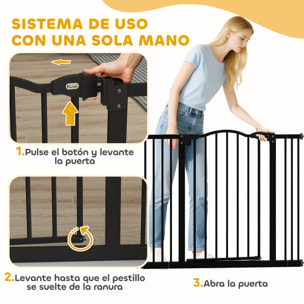 Barrera de Seguridad para Perros Extensible 74-100 cm, para Puertas y Escaleras, Barrera para Perros con 2 Extensiones 7/14 cm, Montaje a Presión y Doble Bloqueo, Negro