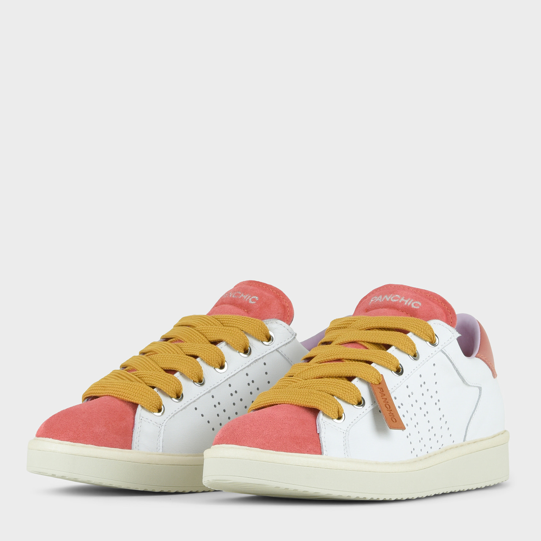 ZAPATO CON CORDONES MUJER P01 DE PIEL Y ANTE BLANCO BUBBLEGUM AMARILLO