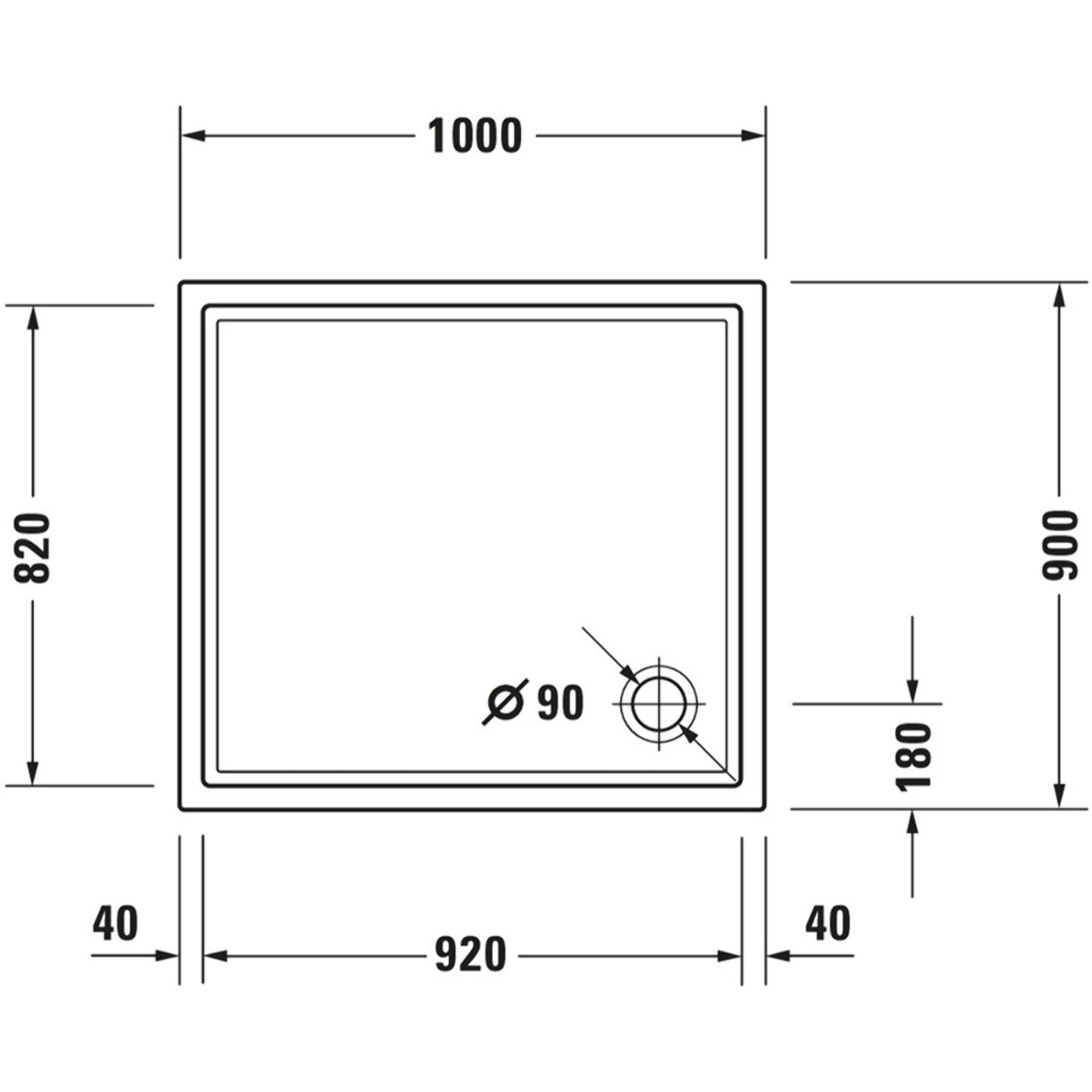 Receveur de douche 100 x 90 DURAVIT Starck Slimline