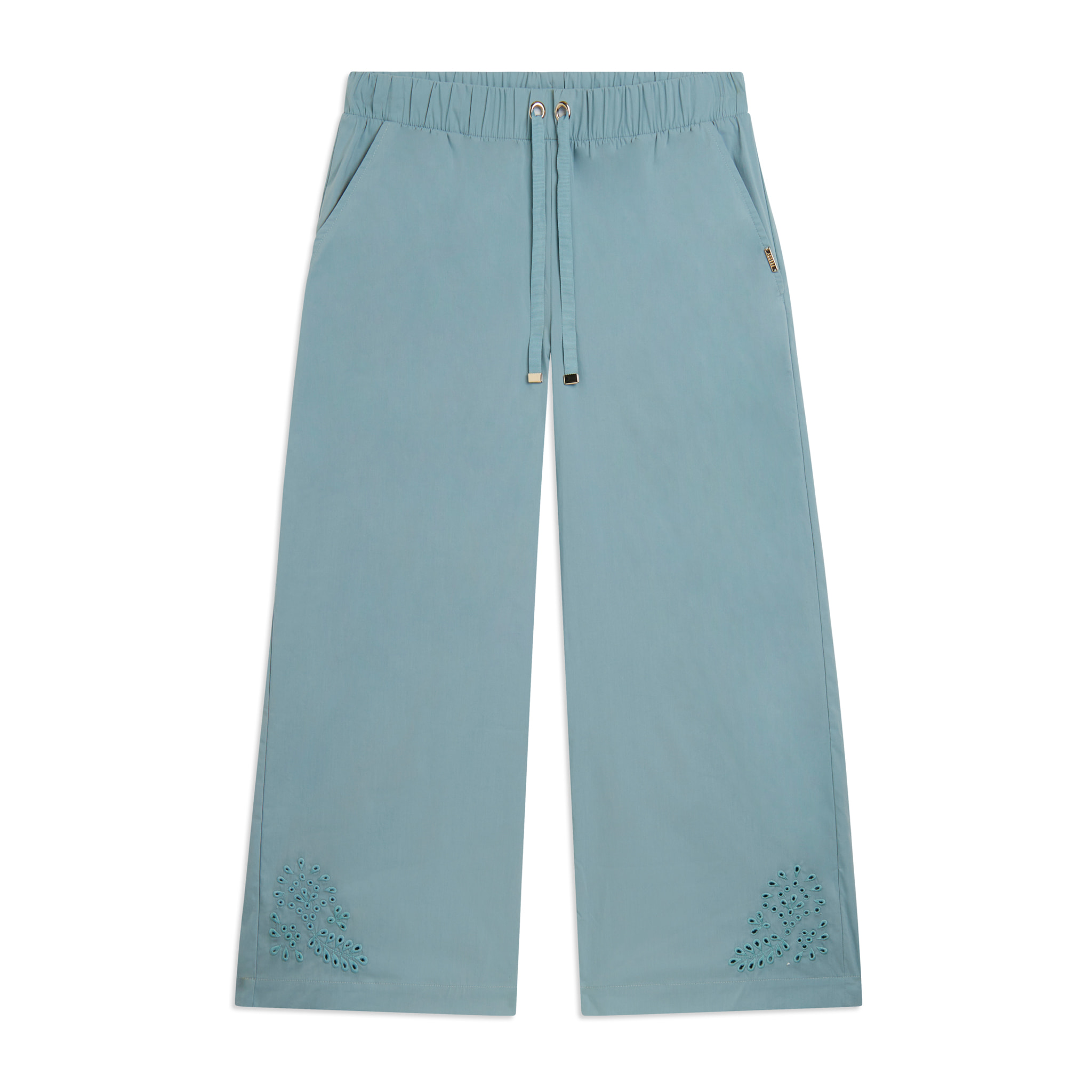 Pantaloni Cropped con Ricamo Floreale al Fondo