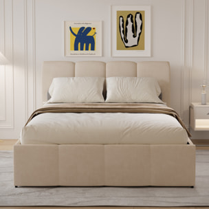 MOORE Lit nuage coffre 140x190cm velours beige