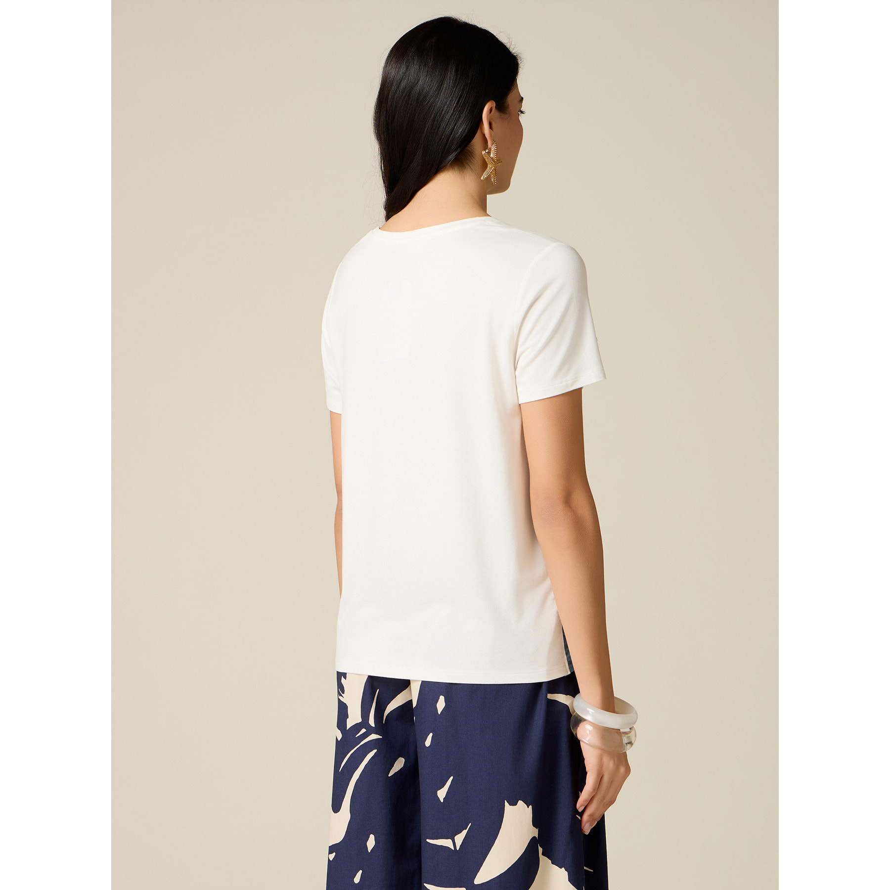 Oltre - Camiseta con inserto de raso estampado - Azul