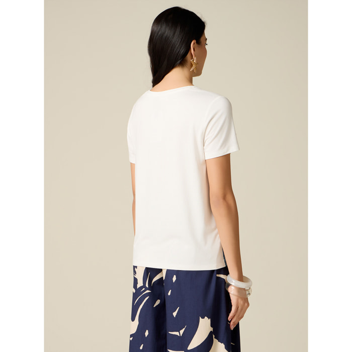 Oltre - Camiseta con inserto de raso estampado - Azul
