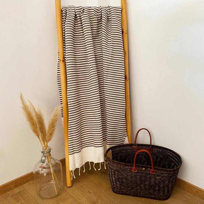 Fouta nid d'abeille traditionnelle Beige 100x200 190g/m² - Yadara Taupe