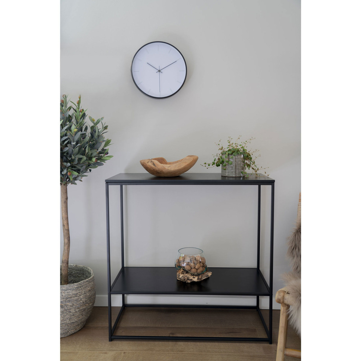 Consolle Vita a 2 ripiani in nero con struttura in acciaio, 80×36×80 cm