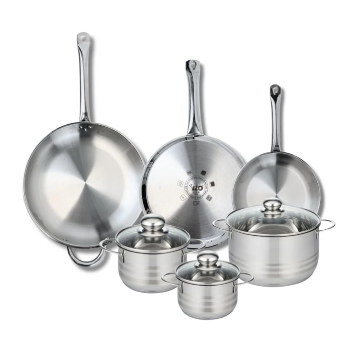 Ensemble de 3 Poêles de cuisson 24, 28 et 32 cm et 3 faitouts 14, 16 et 20 cm Elo Profi Brillant