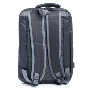 Zaino da cabina multiscomparto, porta laptop 17". Adattabile a Trolley. Presa USB esterna nascosta.