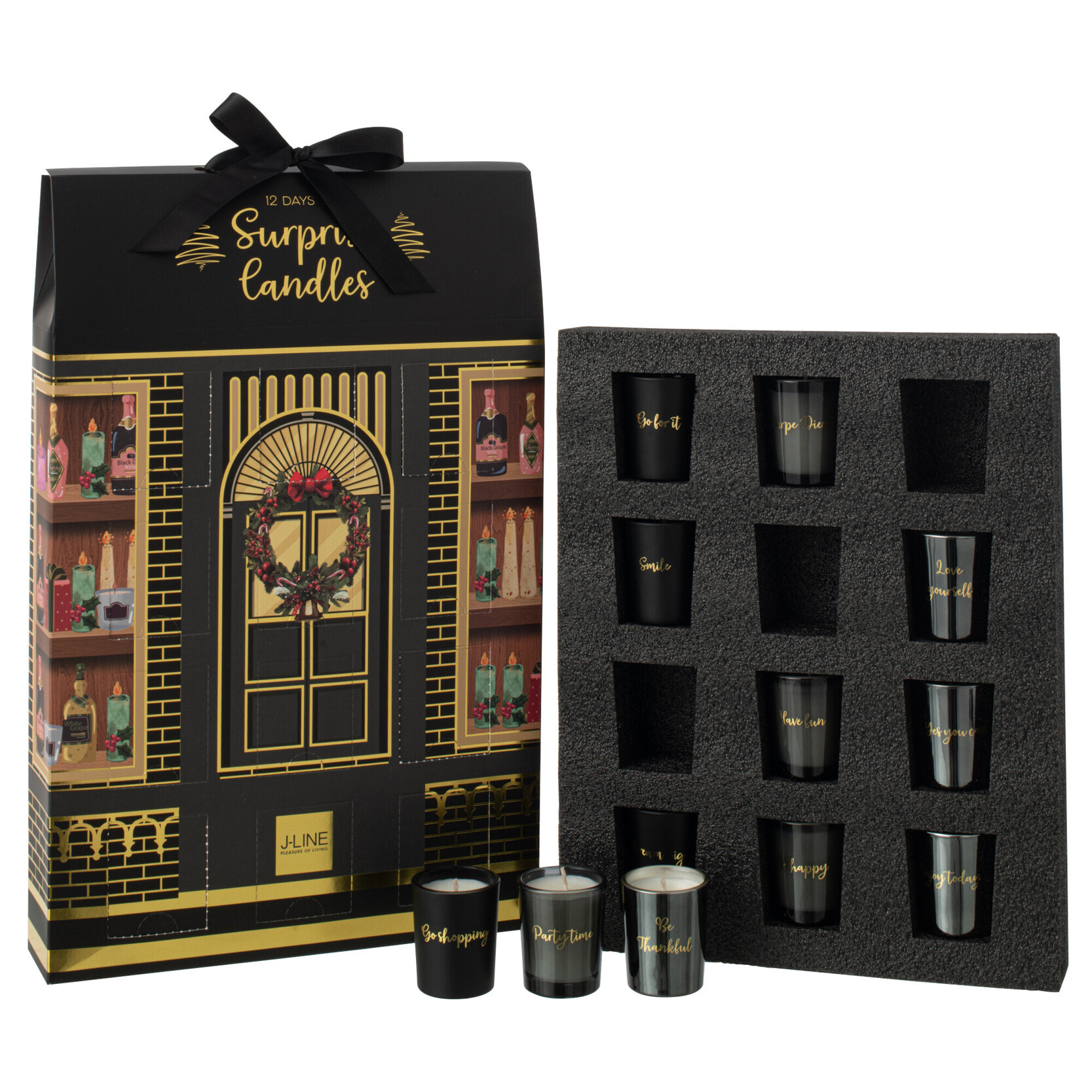 J-Line bougie parfumée Surprise Window - noir/mix - 12 bougies
