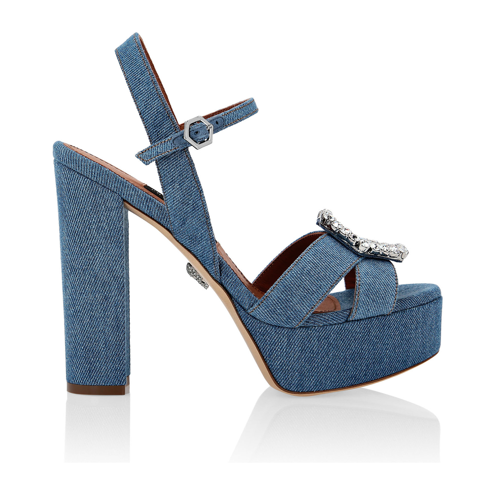 PHILIPP PLEIN Denim Sandals High Heels Crystal Hexagon
