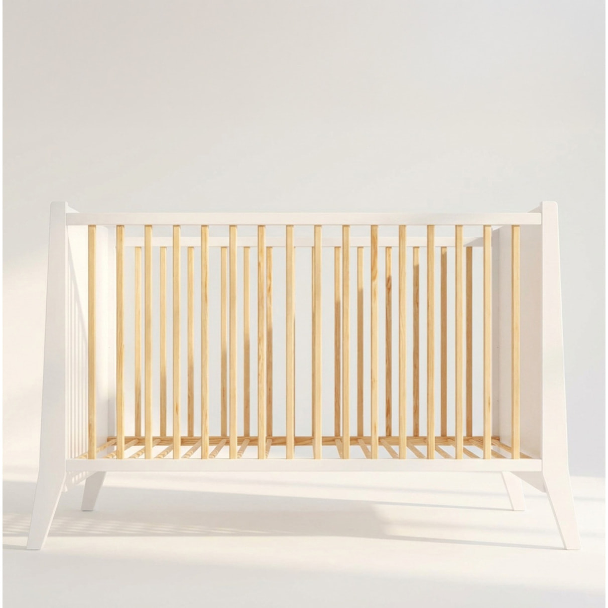 Lit Evolutif Timéo à barreaux 60 x 120 cm, Couleur Blanc & Bois, En Bois, 3 Hauteurs, Tiroir intégré, Barreaux amovibles