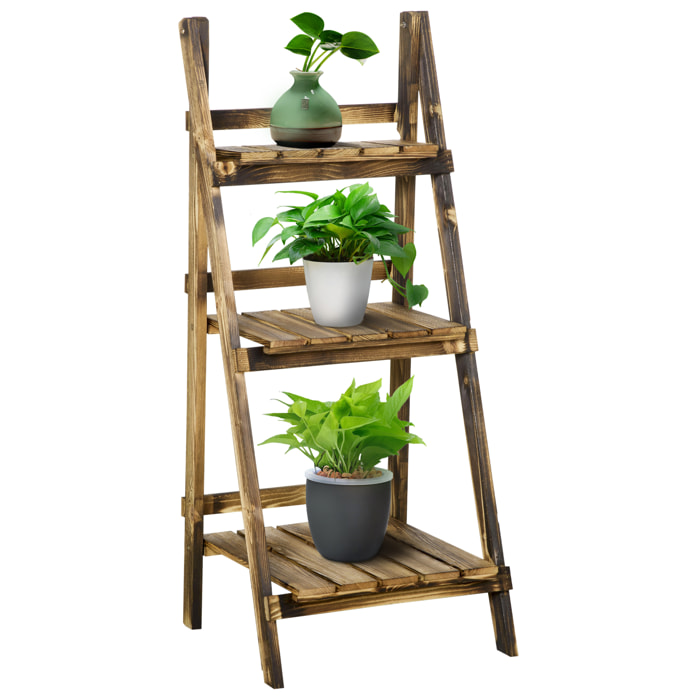 Soporte para Plantas de 3 Niveles Estantería para Plantas Plegable Soporte para Macetas de Madera para Interior y Exterior 40x37x93 cm Natural