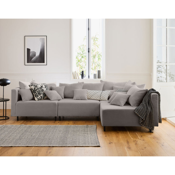 Edinburg - module d'assise sans accoudoirs - en velours côtelé - Gris clair
