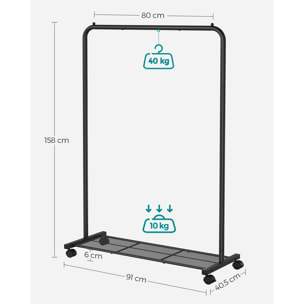 Stander appendiabiti Oskar in acciaio nero con ruote
