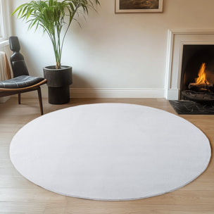 ALBA - Tapis rond doux blanc à poils courts