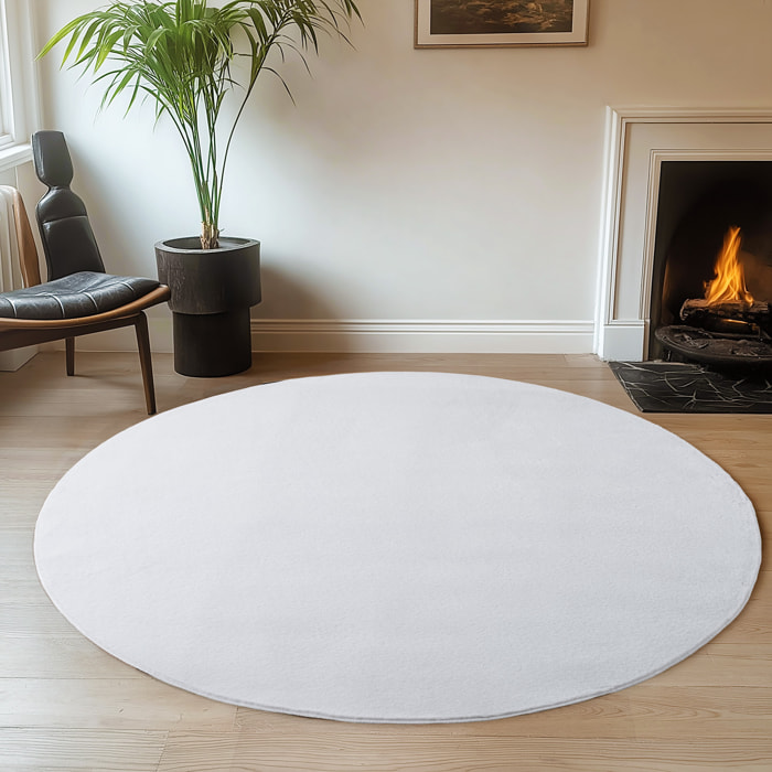 ALBA - Tapis rond doux blanc à poils courts