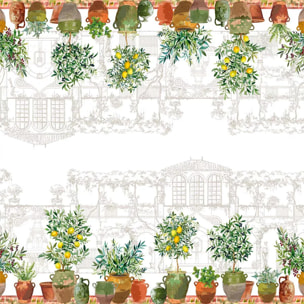 Nappe lin & coton lavé 190 g/m² imprimé vert marron Jardin provencal olive