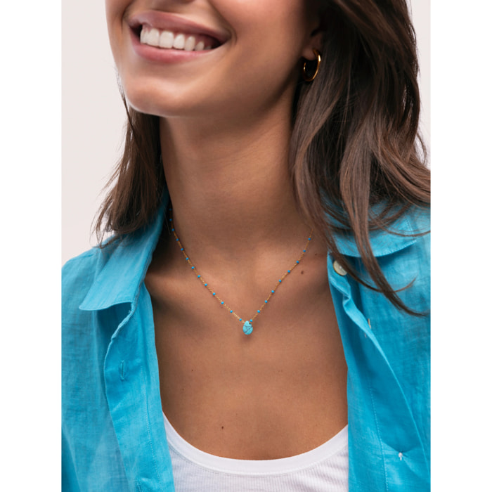 Collar Hydra Azul Acero Baño Oro