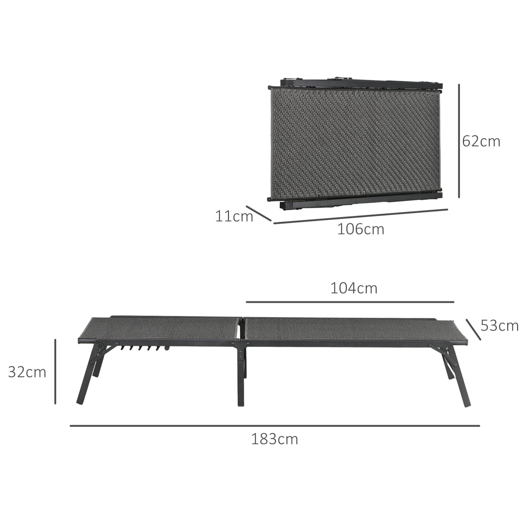 Outsunny Tumbona de Ratán Sintético Plegable Tumbona para Jardín con Respaldo Ajustable en 5 Niveles y Marco de Acero Carga 150 kg para Patio Terraza Gris