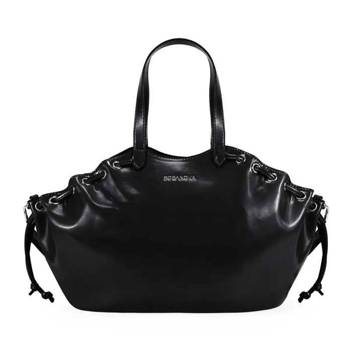 Bolso de mano negro con fruncido