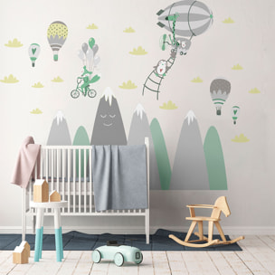 Stickers muraux enfants - Décoration chambre bébé - Autocollant Sticker mural géant enfant montagnes scandinaves ANIMAUX SALTIMBANQUES