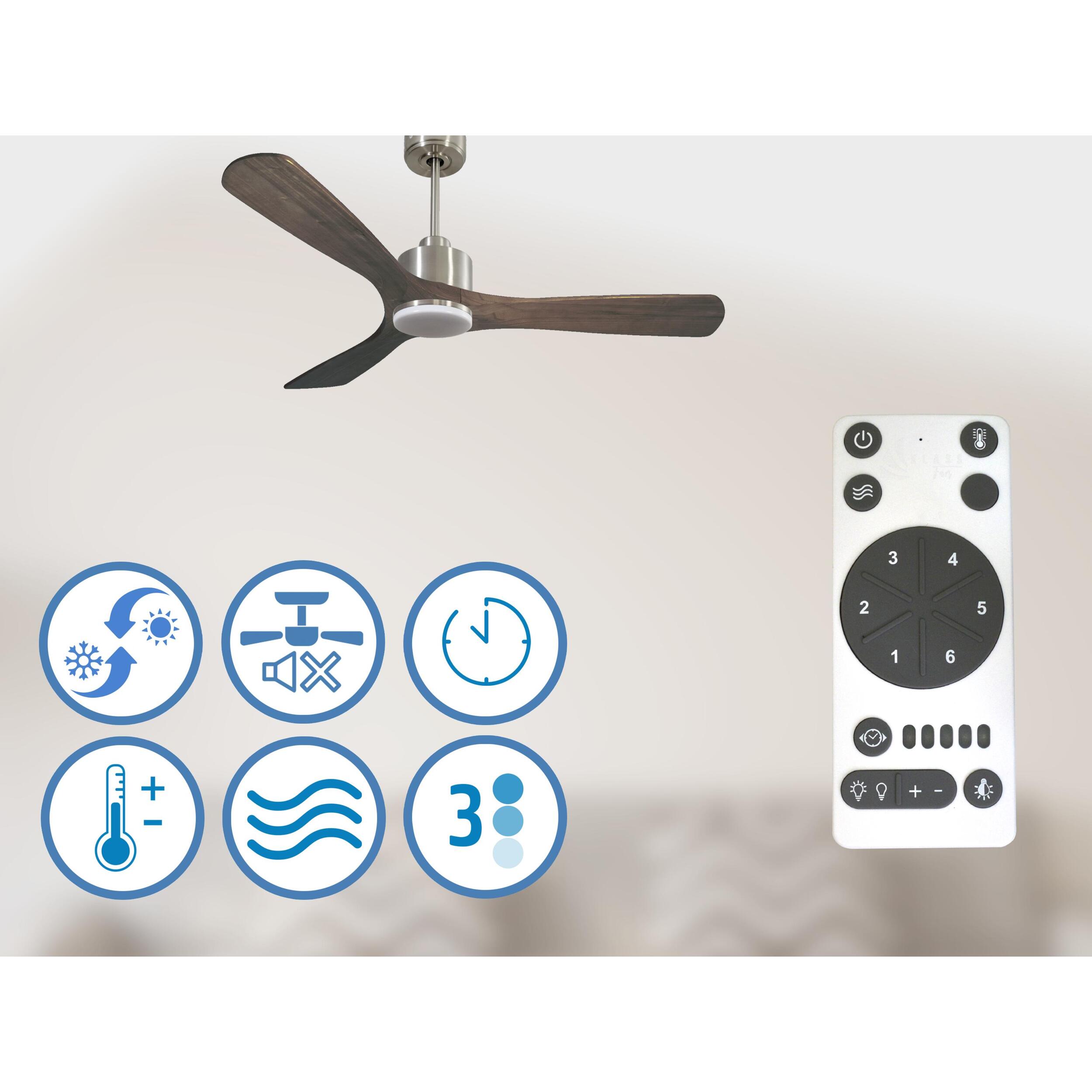 Ventilador de techo Reversible Termostato Dimable Wifi Motor DC Techos Inclinados Mando a Distancia Luz tres tonos Hypersilence Memoria MoyoD132C03LED67793 PURLINE