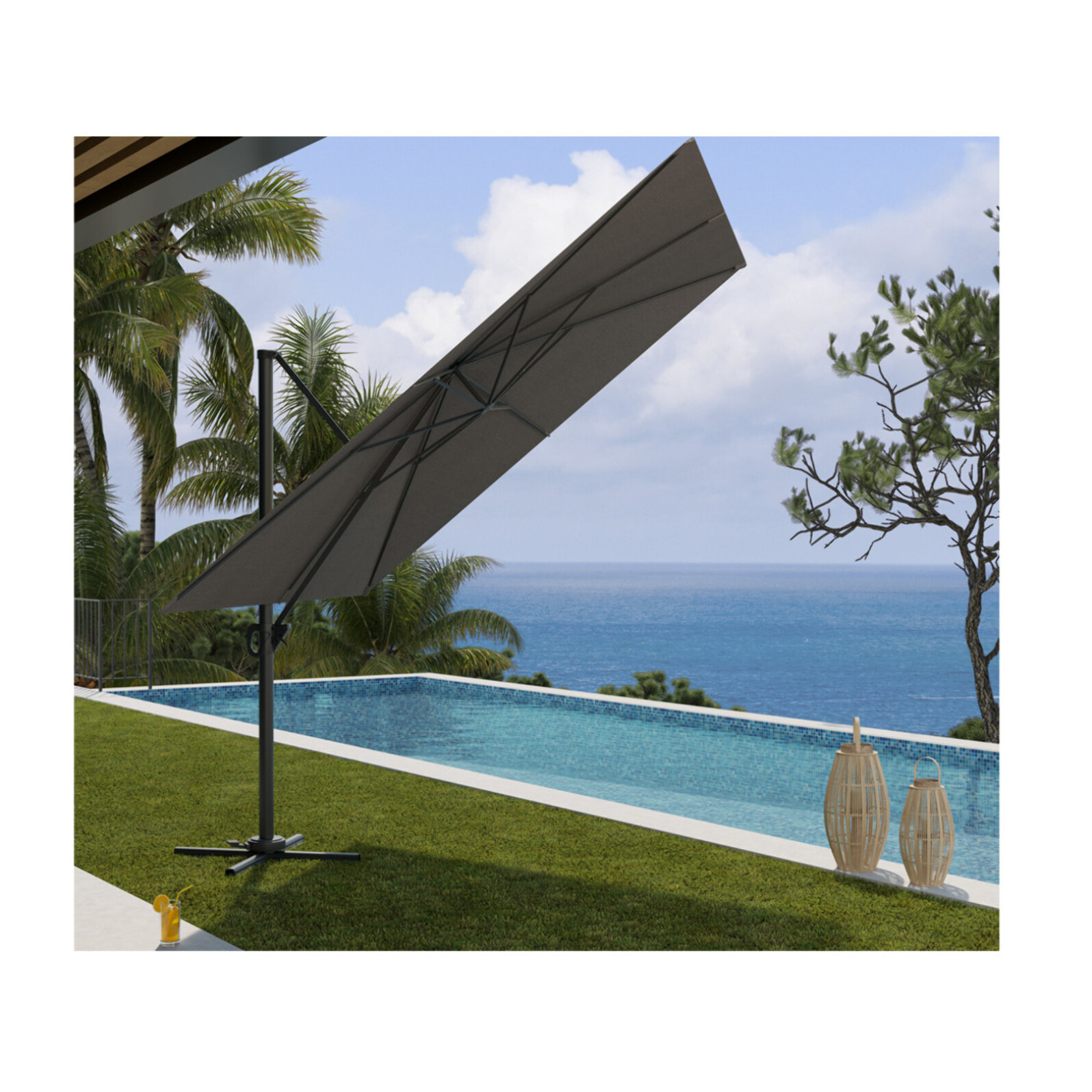 SUNKING - Parasol déporté 3x3m - Gris Anthracite