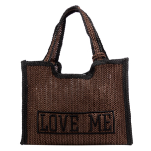 Bergamasco Bolso shopper Mujer. Fabricado en paja trenzada diseño "Love Me".