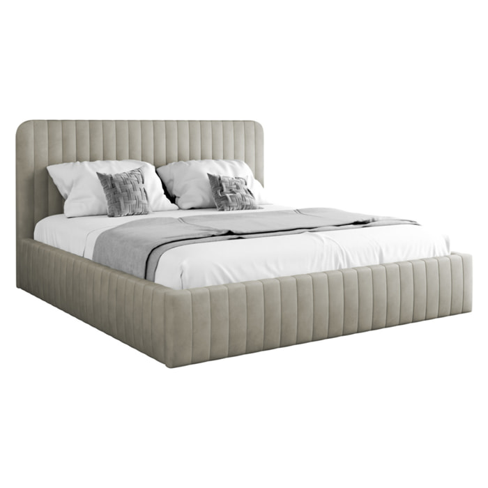 Stuart - lit coffre - 160x200 cm - sommier inclus - en velours - Beige