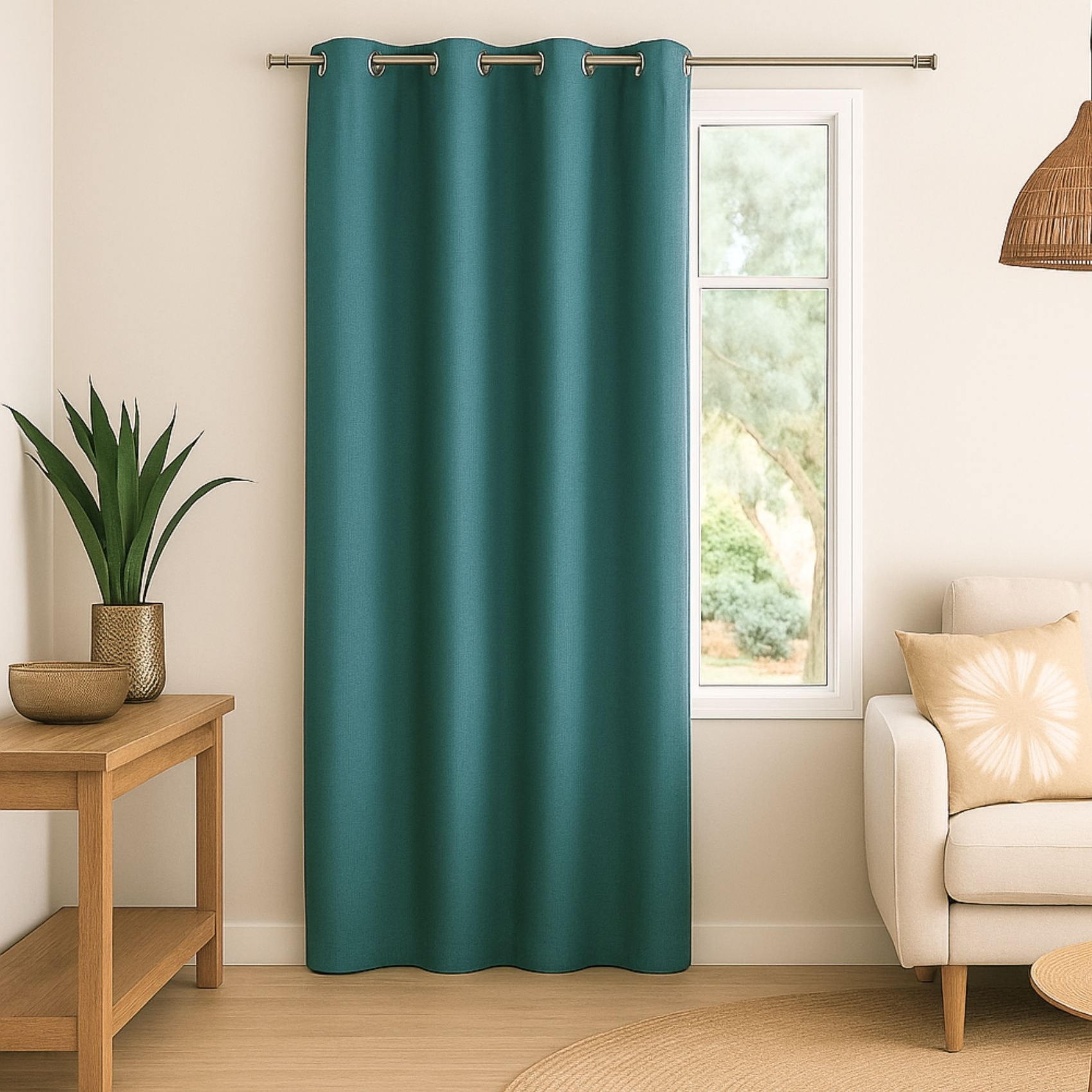 Rideau 100% occultant  - Effet chiné - Bleu Paon