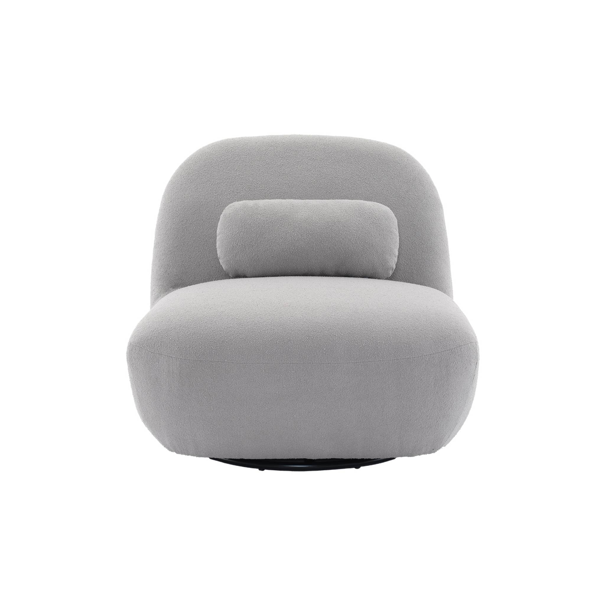 Fauteuil pivotant 360° en bouclette texturée gris clair. piètement en métal noir mat - SPINO