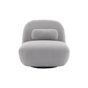 Fauteuil pivotant 360° en bouclette texturée gris clair. piètement en métal noir mat - SPINO