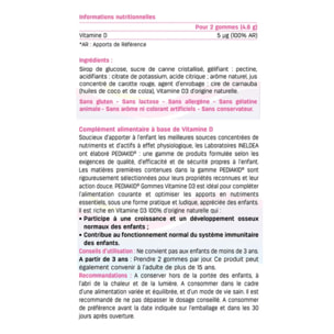 PEDIAKID - Gommes Vitamine D3 - Renforcement des défenses naturelles - Dès 3 ans - Couvre 100 % des apports journaliers recommandés - 60 gommes