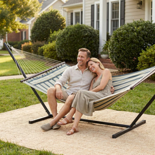 Hamaca con Soporte, Hamaca de Jardín Portátil con Almohada Desmontable, Barras Separadoras, Marco de Acero, Carga 120 kg, para Patio, Terraza, Diseño Rayas, 353x94x115 cm, Verde