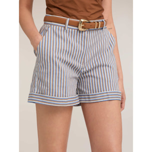 Motivi - Shorts a righe in misto cotone - Azzurro
