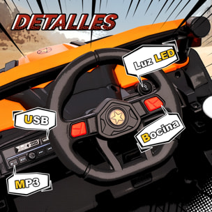 Coche Eléctrico para Niños 12V, Coche de Batería UTV con 2 Motores, Control Remoto 2,4G, Velocidad hasta 7 km/h, Sistema de Suspensión, Faros, USB, para Niños de +3 Años, Naranja