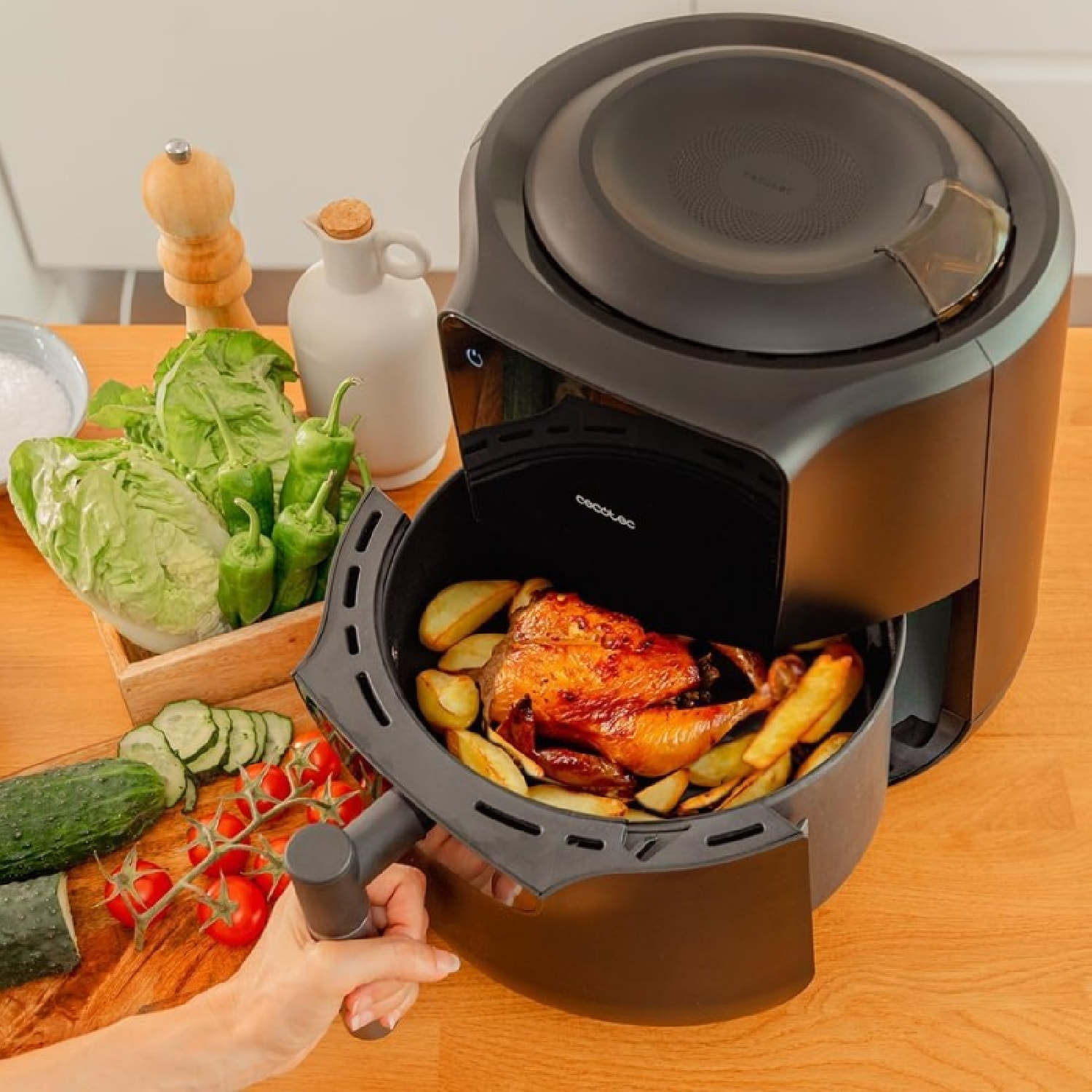 Freidora de Aire sin Aceite de 5,5 L Cecofry Rain Air Fryer. 1550 W, Spray de Ac