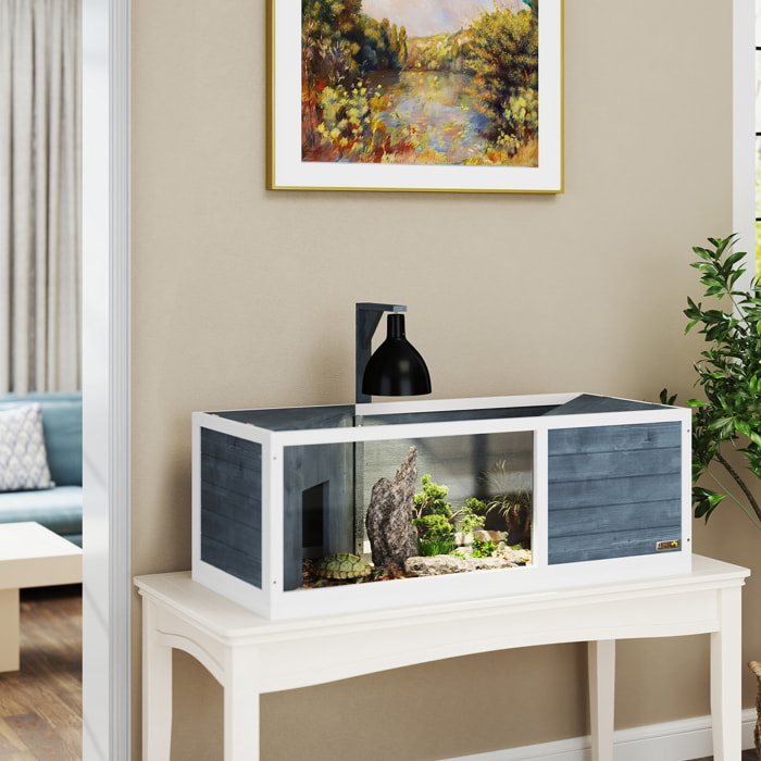 Maison enclos pour tortues - 2 niches et enclos - 2 toits ouvrants - bois blanc gris