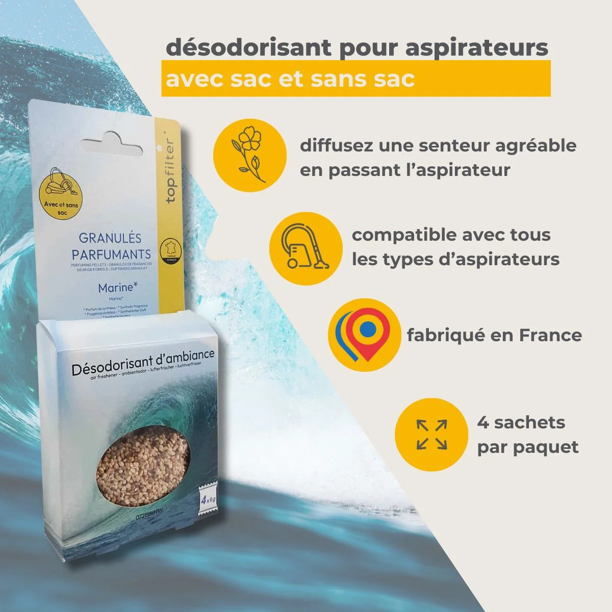 4 Sachets de granulés parfumés pour aspirateur senteur marine TopFilter
