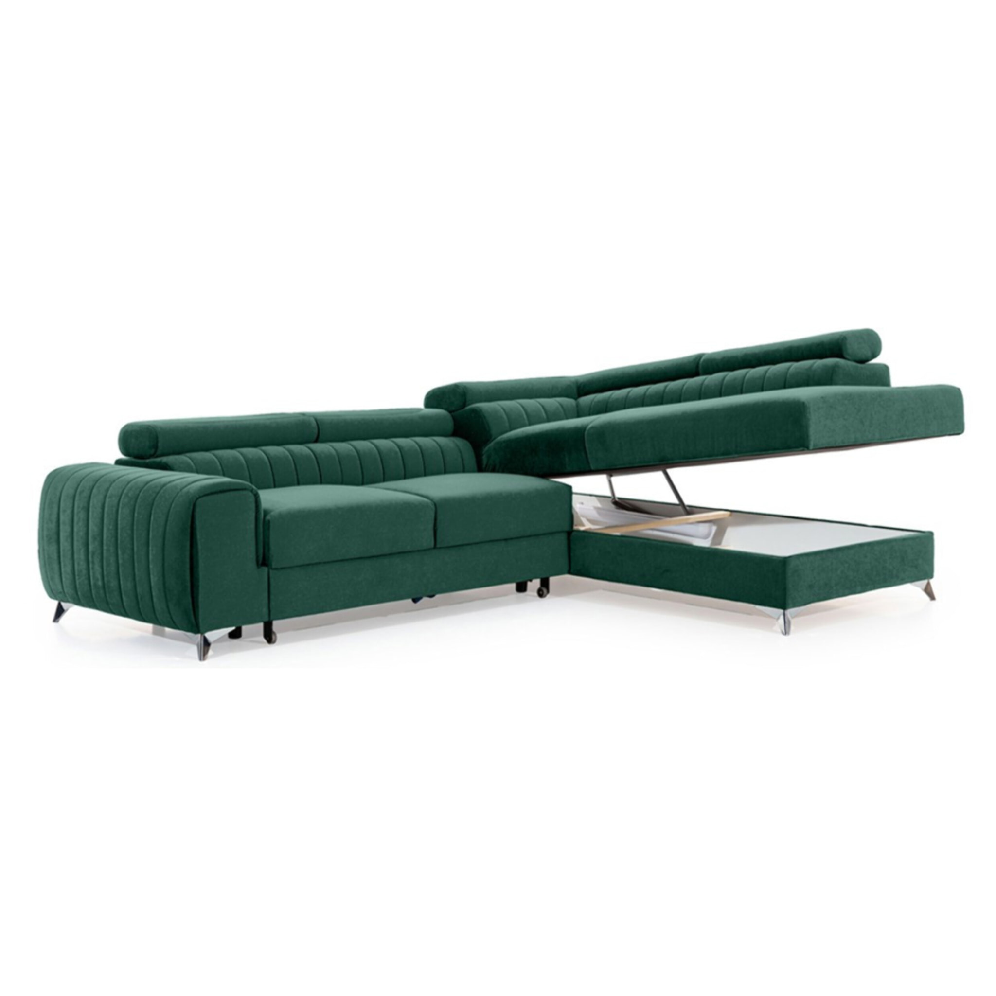 Talisay - canapé d'angle droit - 5 places - convertible avec coffre - en velours - Vert