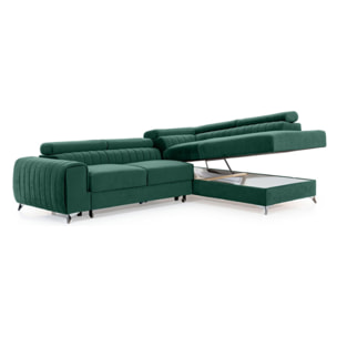 Talisay - canapé d'angle droit - 5 places - convertible avec coffre - en velours - Vert