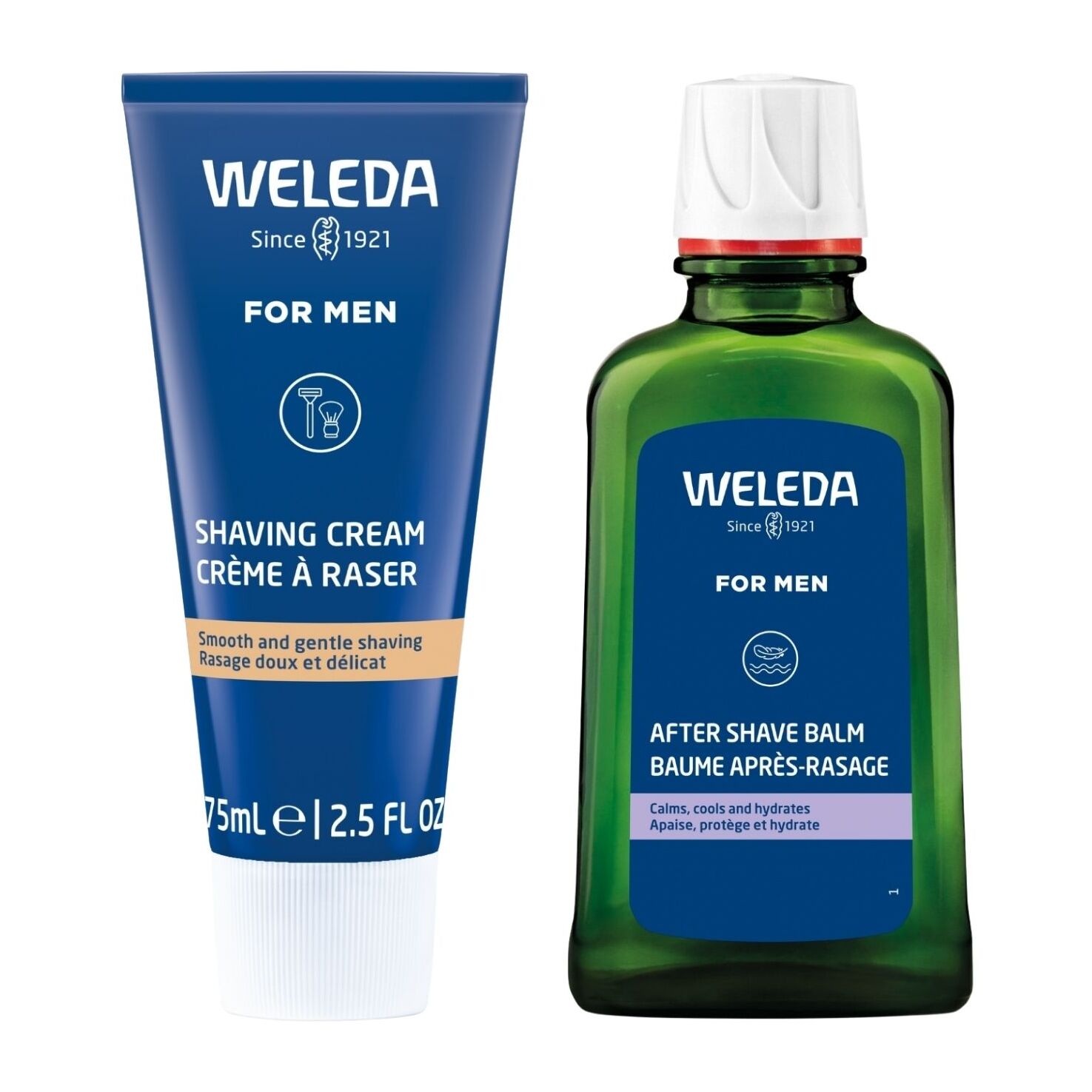 WELEDA - DUO rituel visage homme - Crème à raser  + Baume après rasage - Peaux sensibles - Certifié Natrue** - Tube 75 ml et flacon 100ml