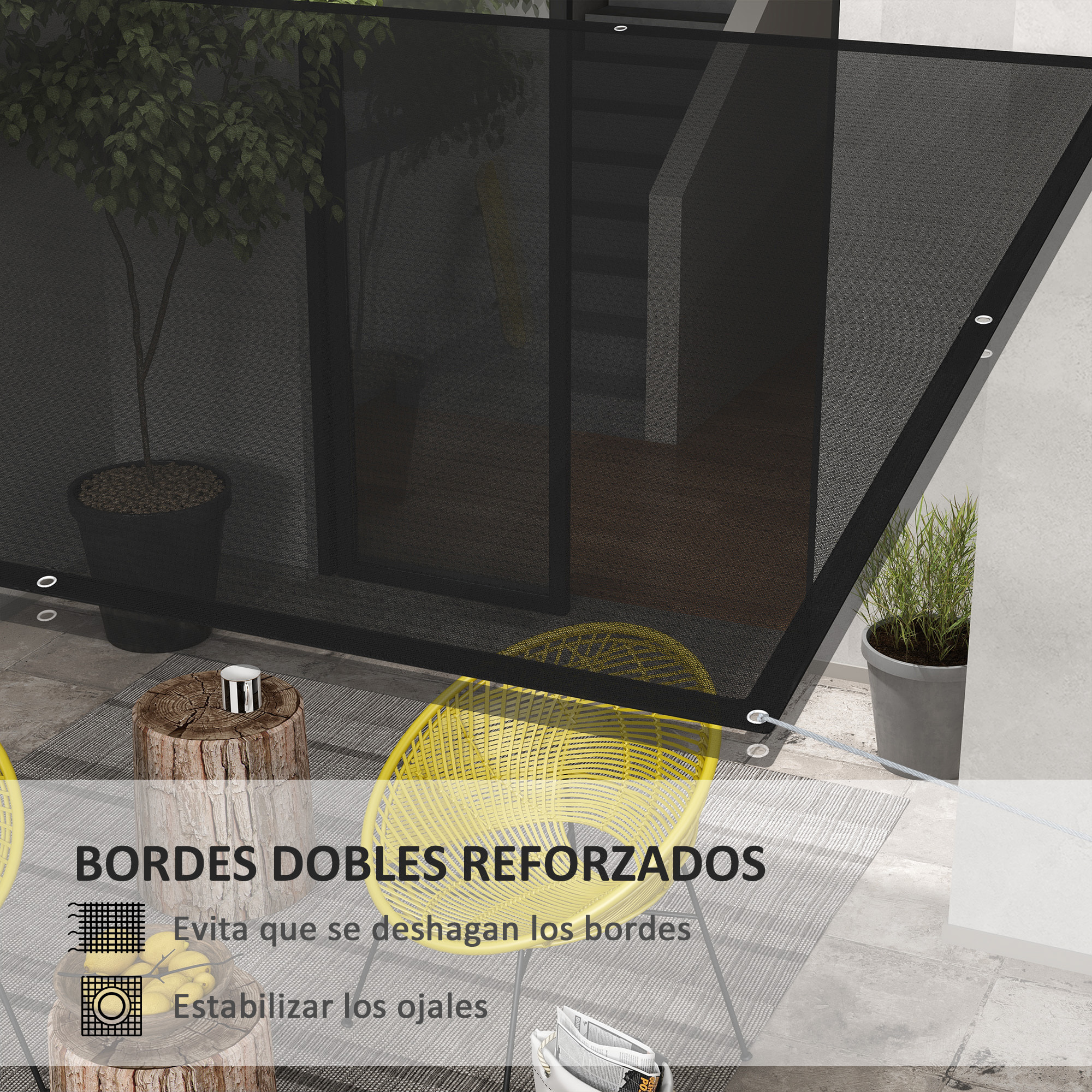 Outsunny Toldo Vela de Sombra Rectangular 3x2 m Toldo de Jardín Protección Solar 65% Transpirable y Anticongelante para Patio Terraza Balcón Negro