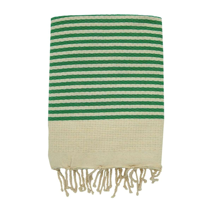 Fouta nid d'abeille traditionnelle Vert 100x200 190g/m² - Yadara Vert Emeraude