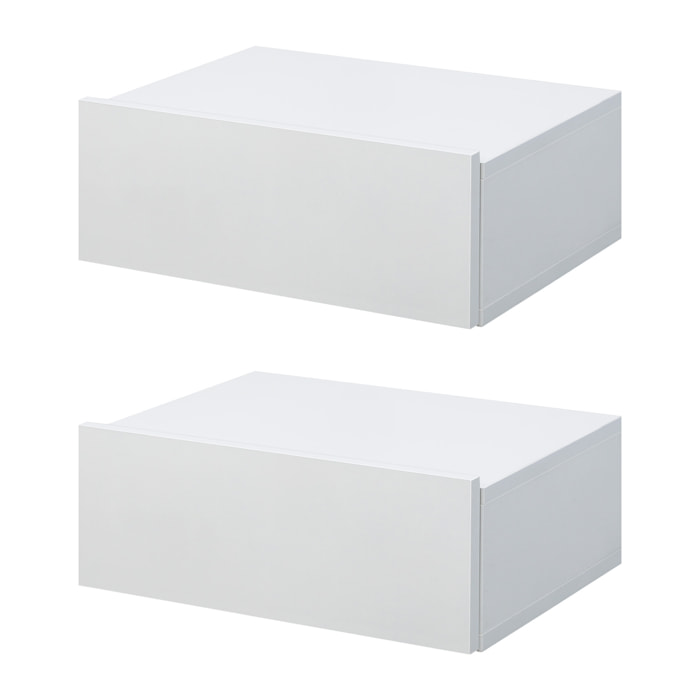 Lot de 2 tables de chevet murales - lot de 2 tables de nuit - tiroir coulissant, plateau - panneaux particules blanc