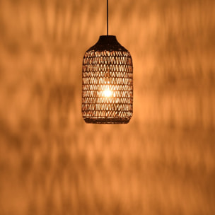 SIXTINE - Suspension 30x30cm en abaca couleur naturelle et teck recyclé