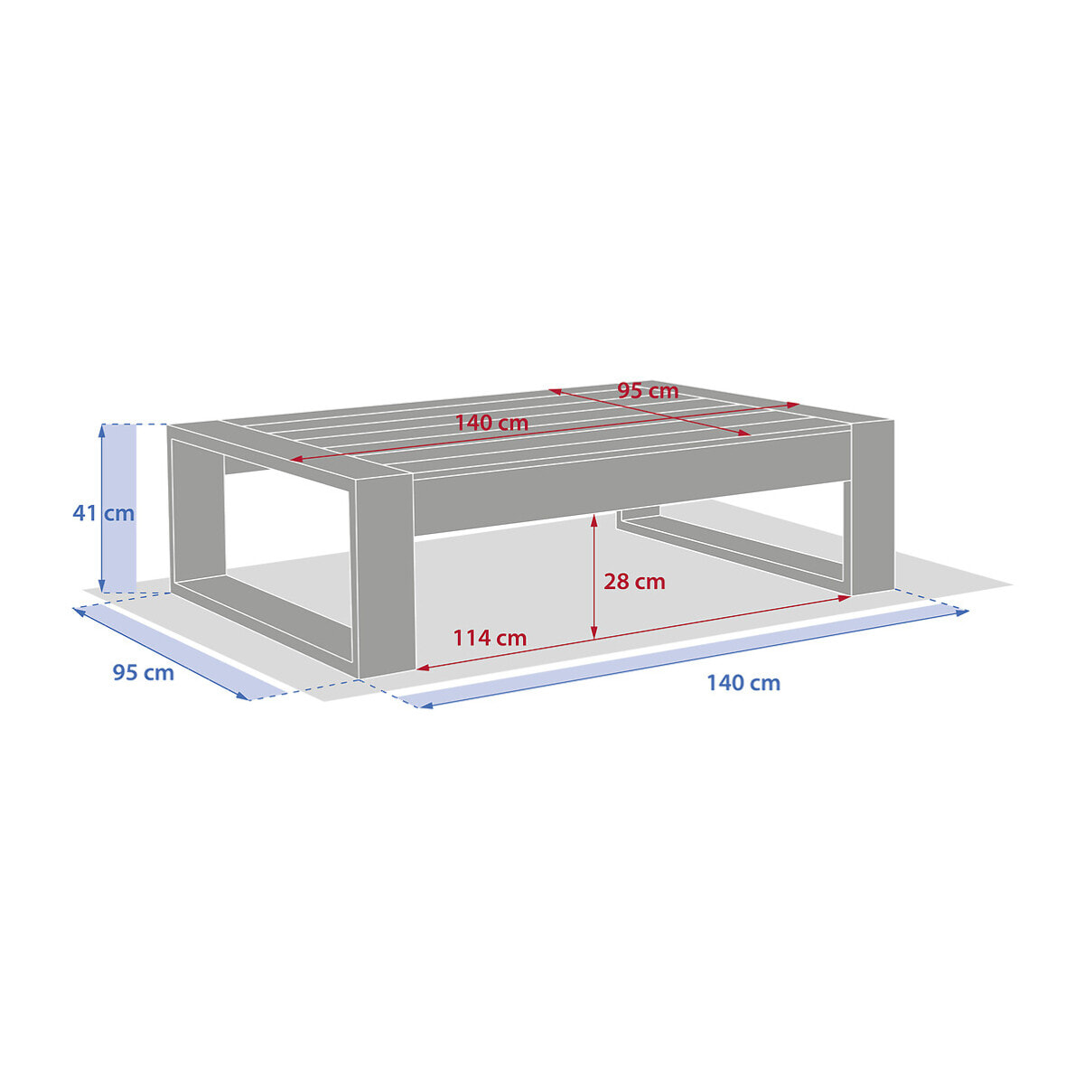 Table basse de jardin rectangulaire "Loevo" 140 x 95 x 41cm en eucalyptus