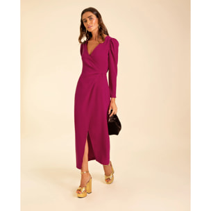 Vestido midi cruzado manga larga